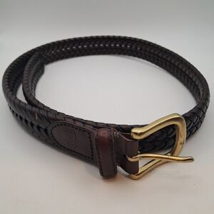 Fossil Dark Brown Braided Leather Strap Goldtone Buckle Men Belt - Size 32
